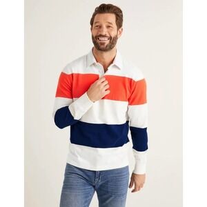 Boden Hutchins Rugby Shirt Medium Orange Blue Cotton Preppy Casual Heritage